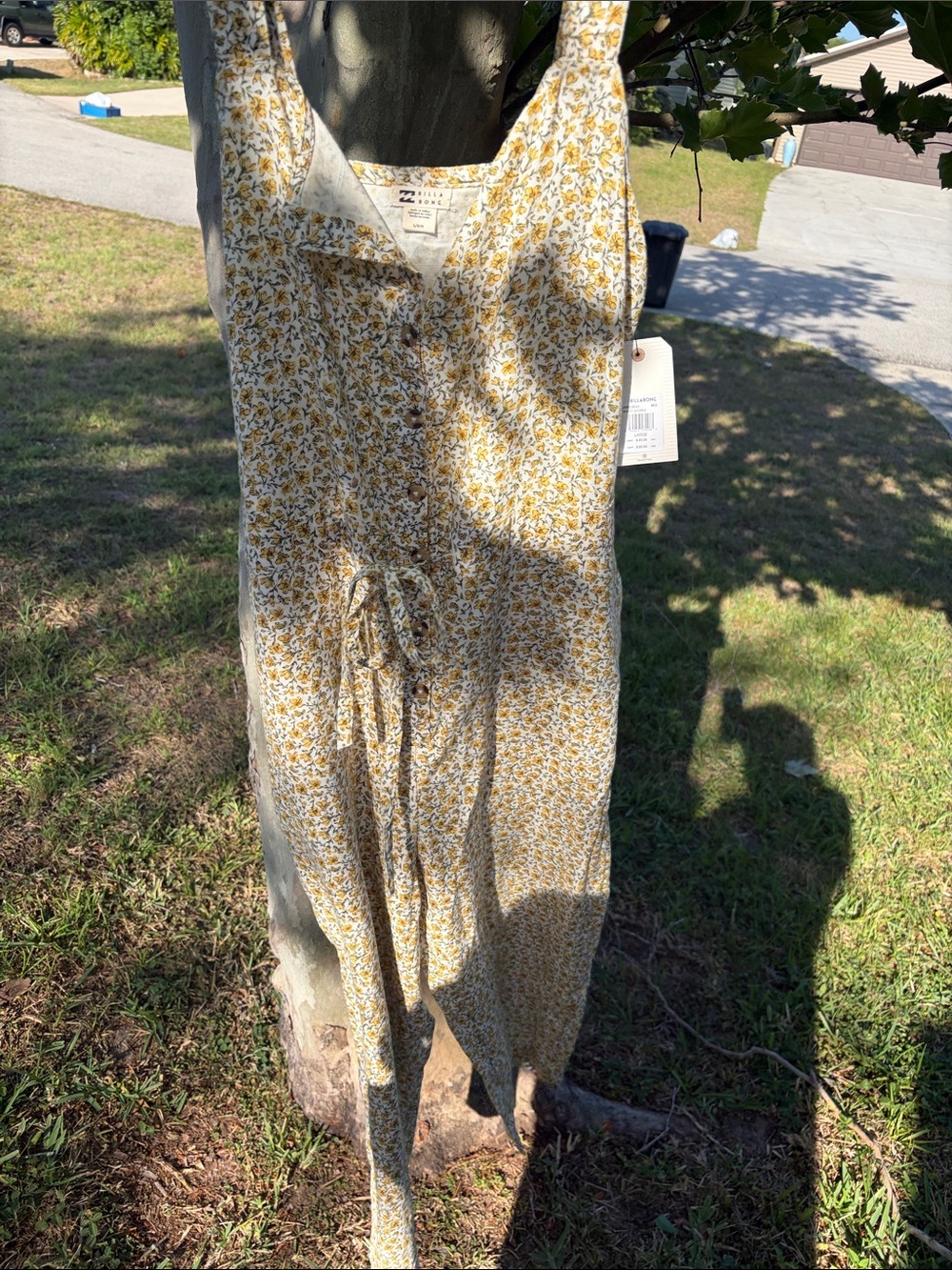 Billabong Mustard Floral Button-Front Jumpsuit